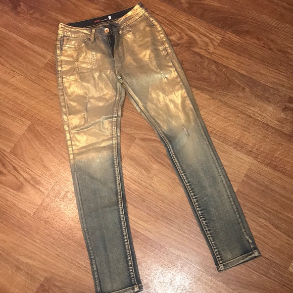 Gold metallic denim jeans holiday festival pants - Picture 7 of 7
